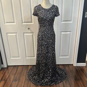Elegant Black and silver Evening Gown, NWT